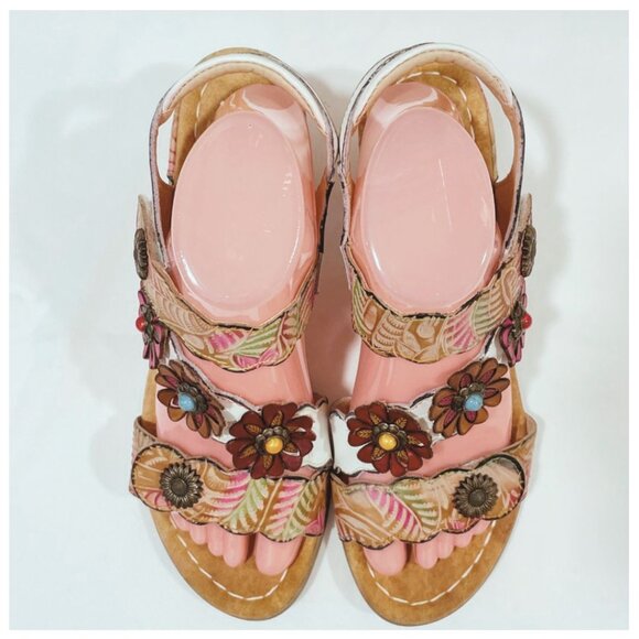 L'ARTISTE "Samore" Slingback Flower Embellished Sandal Floral Multi Size 9.5/10 - Picture 2 of 12